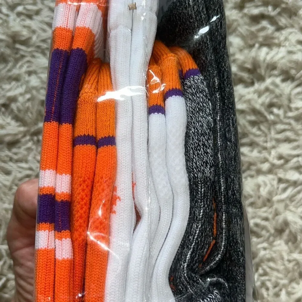 New Unisex Strideline White Clemson Tigers Premium Knit Crew Socks Three-Pack M/